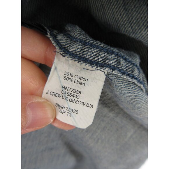 J Crew Dress 4 Linen Blend Popover Shirt Tunic Denim Collared Pocket - Picture 9 of 10